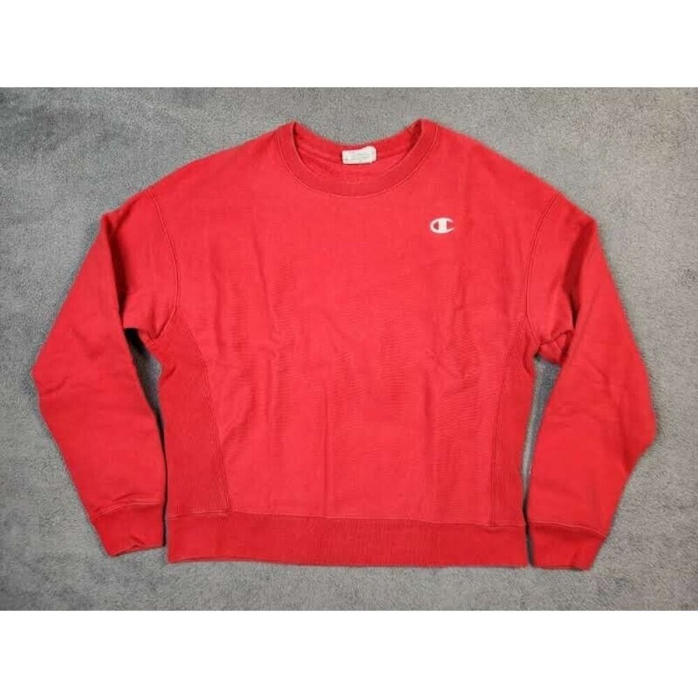 Champion Sweater YOUTH Boys Large Red Embroidered Logo Crew Neck Long Sleeve
